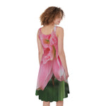 Pink Amaryllis Print Women's Sleeveless Dress