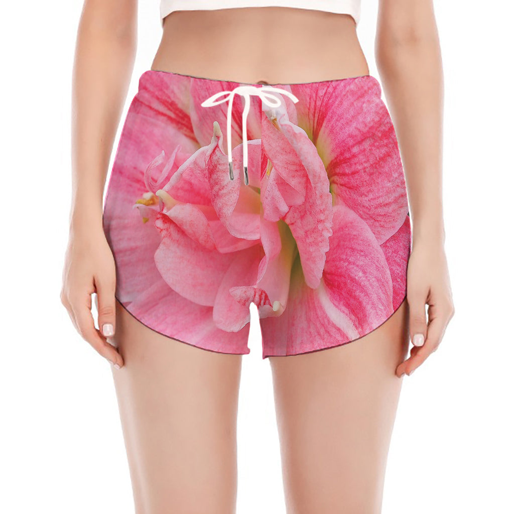 Pink Amaryllis Print Women's Split Running Shorts