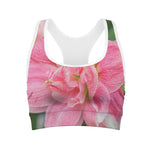 Pink Amaryllis Print Women's Sports Bra