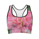 Pink Amaryllis Print Women's Sports Bra