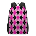 Pink And Black Argyle Pattern Print 17 Inch Backpack