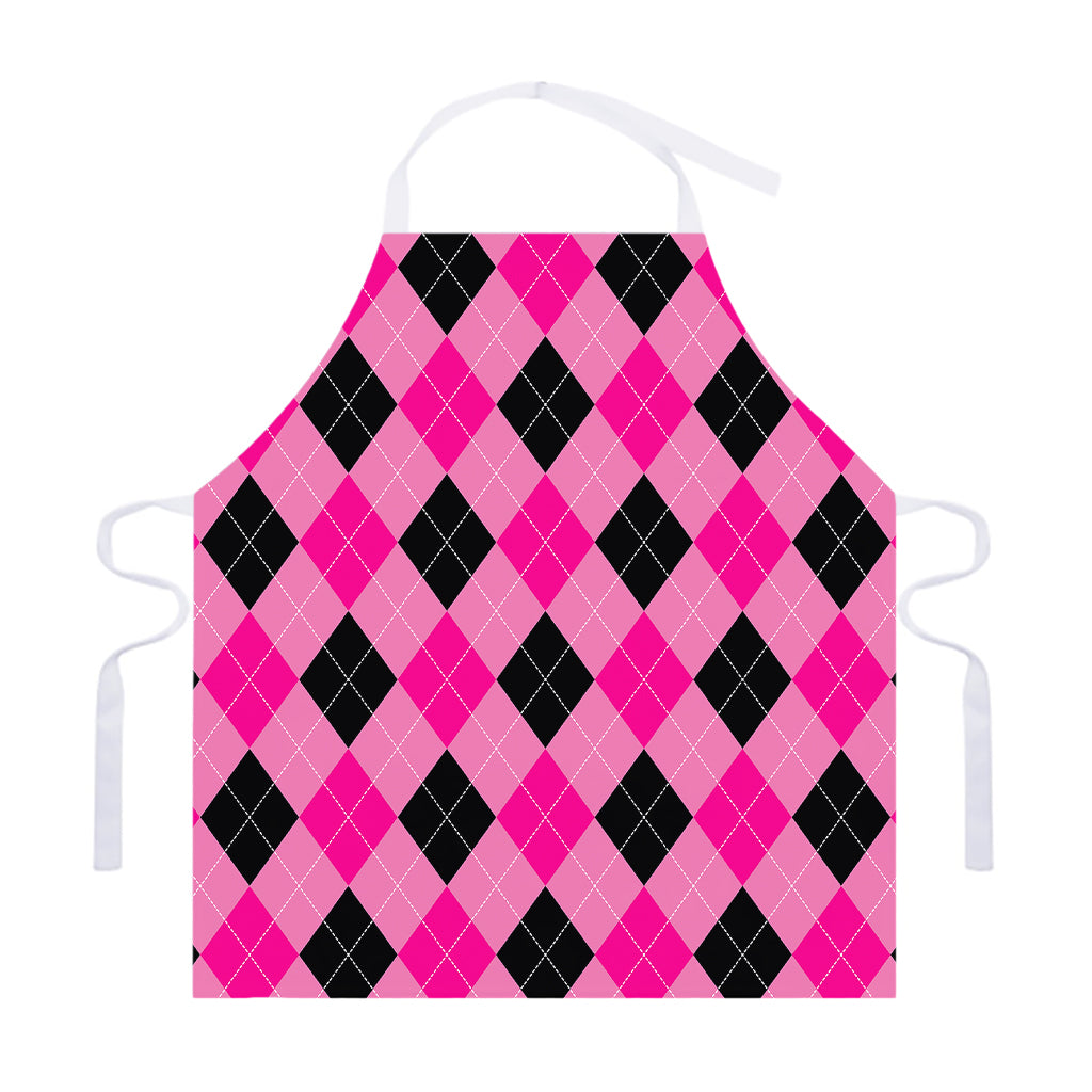Pink And Black Argyle Pattern Print Adjustable Apron