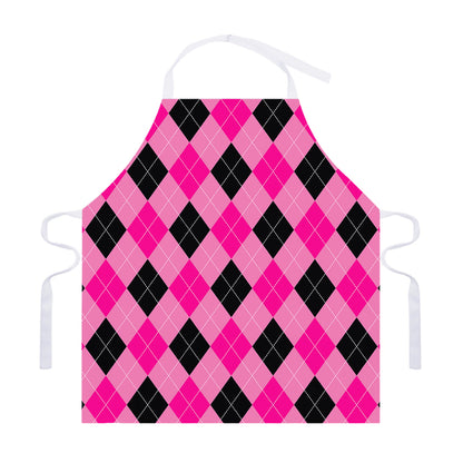 Pink And Black Argyle Pattern Print Adjustable Apron