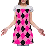 Pink And Black Argyle Pattern Print Adjustable Apron