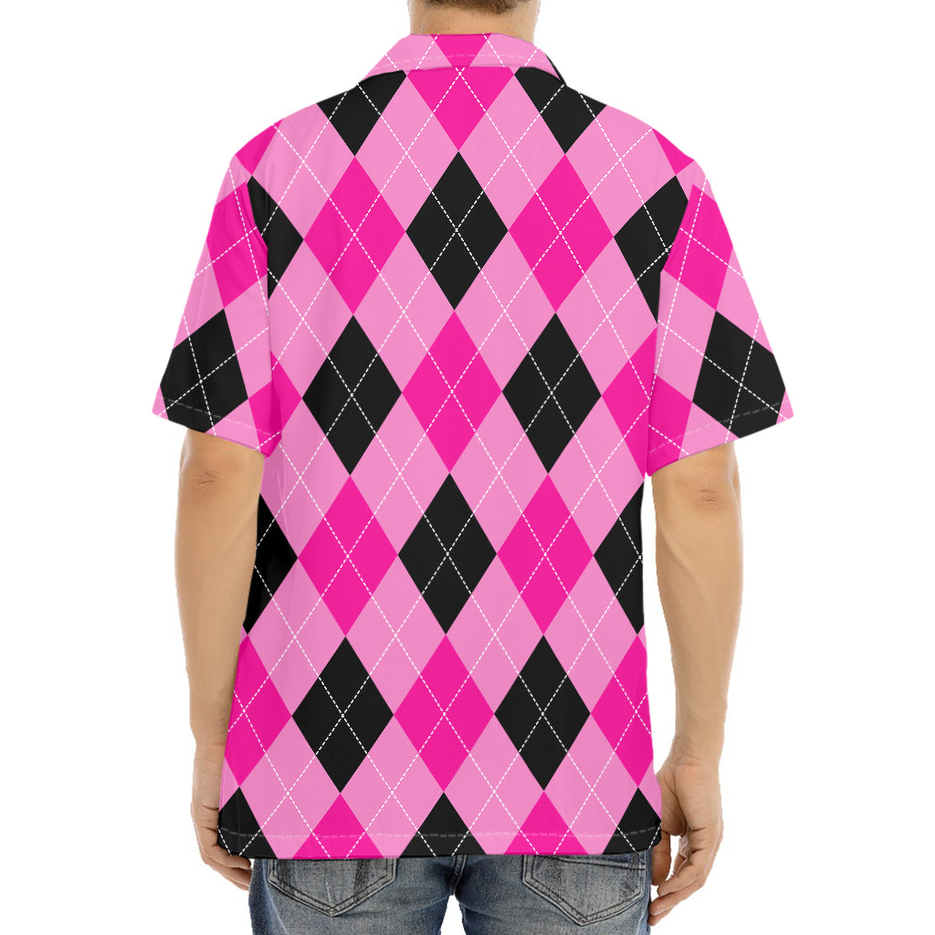 Pink And Black Argyle Pattern Print Aloha Shirt