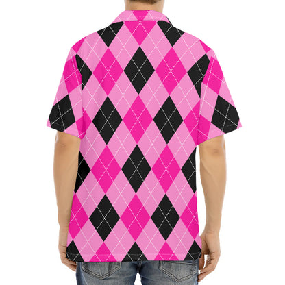 Pink And Black Argyle Pattern Print Aloha Shirt