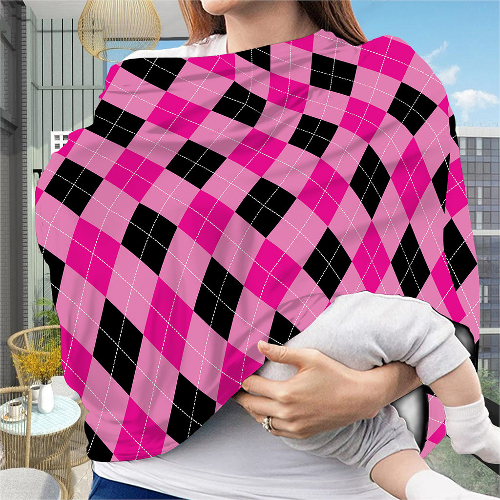 Pink And Black Argyle Pattern Print Baby Seat Cover