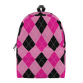 Pink And Black Argyle Pattern Print School Backpack