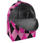Pink And Black Argyle Pattern Print Backpack