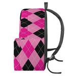 Pink And Black Argyle Pattern Print Backpack