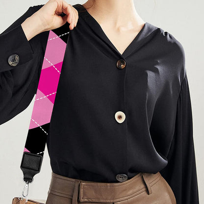 Pink And Black Argyle Pattern Print Bag Strap