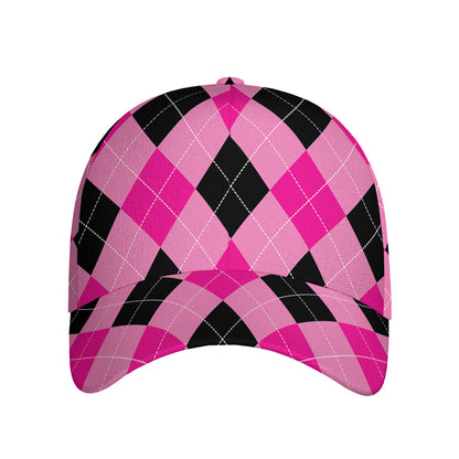 Pink And Black Argyle Pattern Print Baseball Cap