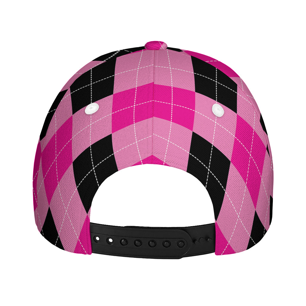 Pink And Black Argyle Pattern Print Baseball Cap
