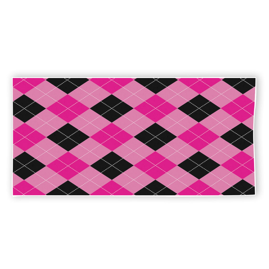 Pink And Black Argyle Pattern Print Beach Towel