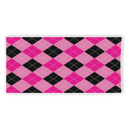 Pink And Black Argyle Pattern Print Beach Towel