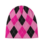 Pink And Black Argyle Pattern Print Beanie