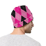 Pink And Black Argyle Pattern Print Beanie