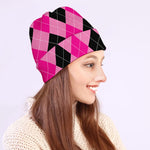 Pink And Black Argyle Pattern Print Beanie