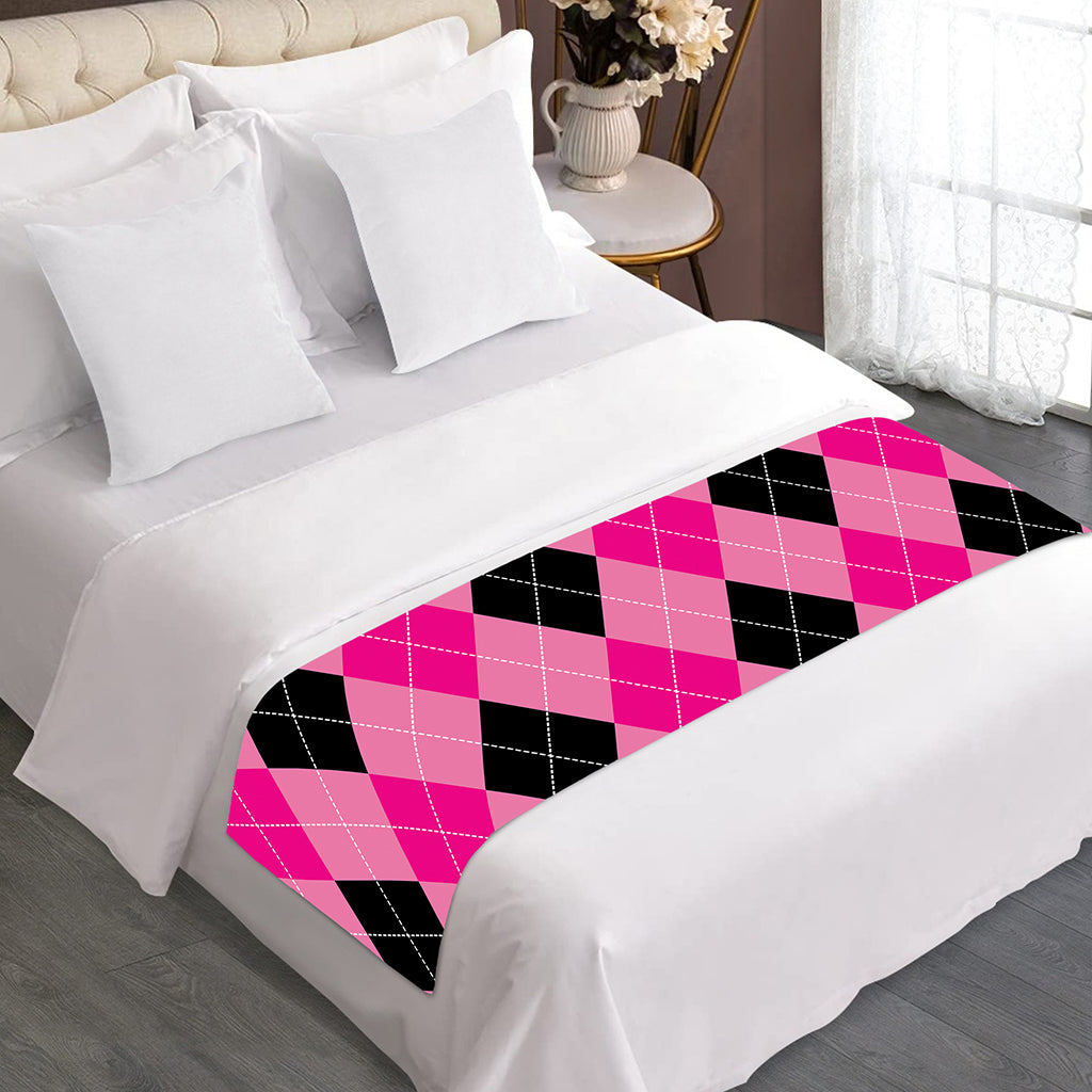 Pink And Black Argyle Pattern Print Bed Runner