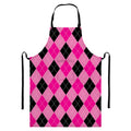 Pink And Black Argyle Pattern Print Bib Apron With Pocket