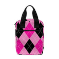 Pink And Black Argyle Pattern Print Bible Tote Bag