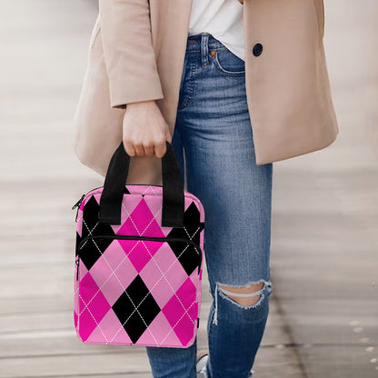 Pink And Black Argyle Pattern Print Bible Tote Bag