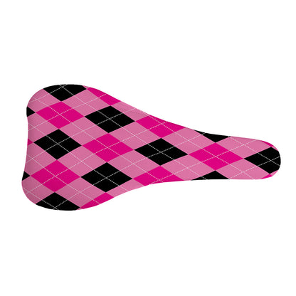 Pink And Black Argyle Pattern Print Bicycle Seat Cover