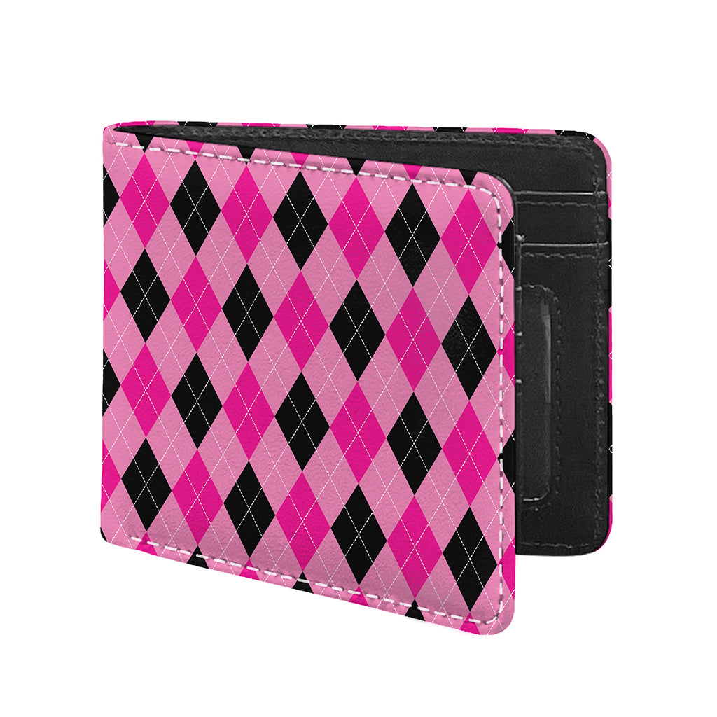 Pink And Black Argyle Pattern Print Bifold Wallet