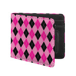 Pink And Black Argyle Pattern Print Bifold Wallet