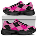Pink And Black Argyle Pattern Print Black Chunky Shoes