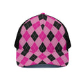 Pink And Black Argyle Pattern Print Black Mesh Trucker Hat