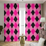 Pink And Black Argyle Pattern Print Blackout Pencil Pleat Curtains