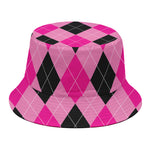 Pink And Black Argyle Pattern Print Bucket Hat