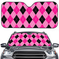 Pink And Black Argyle Pattern Print Car Windshield Sun Shade