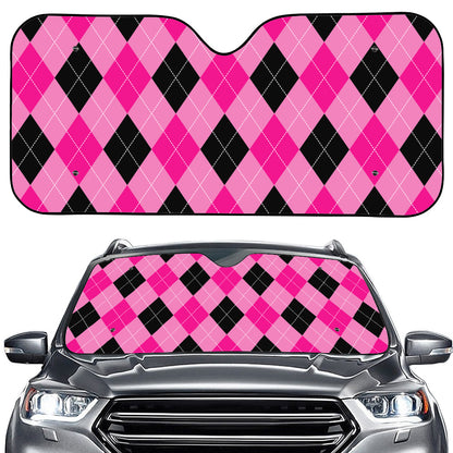 Pink And Black Argyle Pattern Print Car Windshield Sun Shade