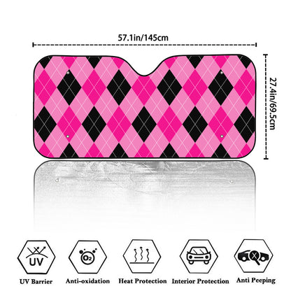 Pink And Black Argyle Pattern Print Car Windshield Sun Shade