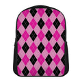 Pink And Black Argyle Pattern Print Casual Backpack