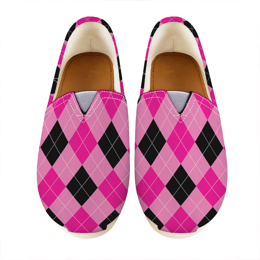 Pink And Black Argyle Pattern Print Casual Shoes