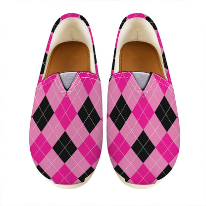 Pink And Black Argyle Pattern Print Casual Shoes