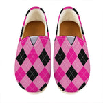 Pink And Black Argyle Pattern Print Casual Shoes