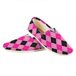 Pink And Black Argyle Pattern Print Casual Shoes