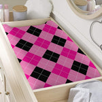 Pink And Black Argyle Pattern Print Changing Pad Cover