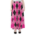 Pink And Black Argyle Pattern Print Chiffon Maxi Skirt