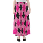 Pink And Black Argyle Pattern Print Chiffon Maxi Skirt