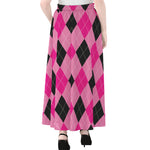 Pink And Black Argyle Pattern Print Chiffon Maxi Skirt