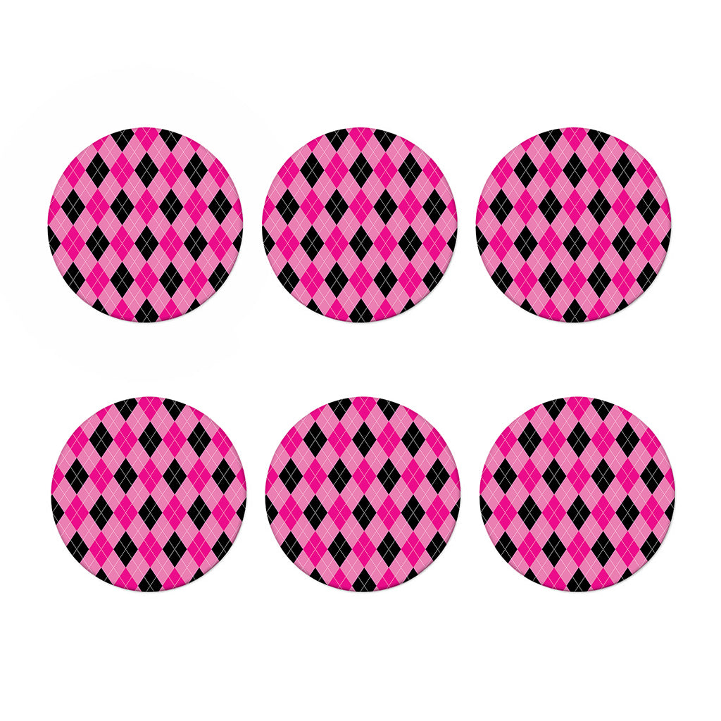 Pink And Black Argyle Pattern Print Coaster Set
