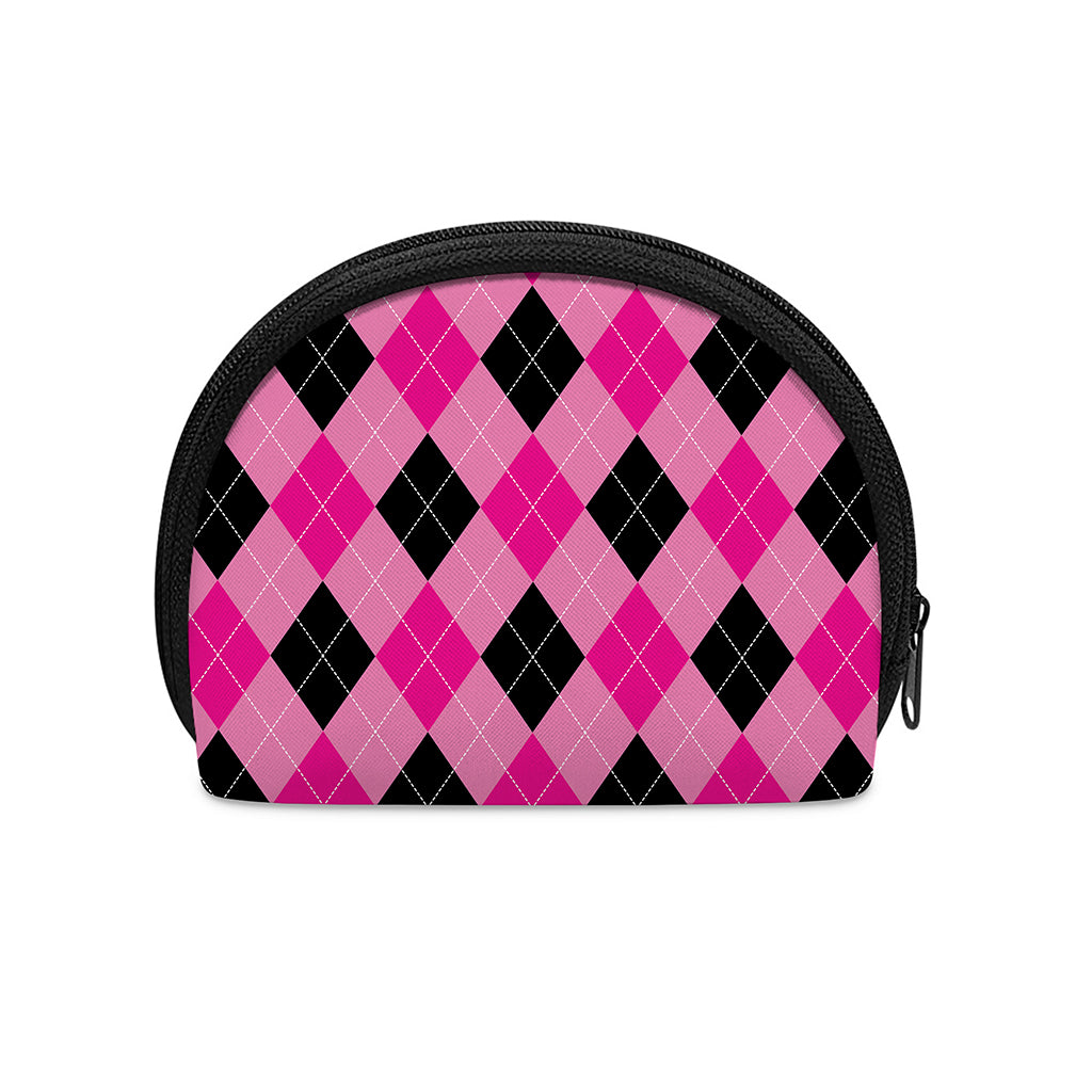 Pink And Black Argyle Pattern Print Coin Purse