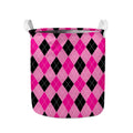 Pink And Black Argyle Pattern Print Collapsible Laundry Basket