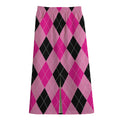 Pink And Black Argyle Pattern Print Cotton Front Slit Maxi Skirt