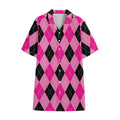 Pink And Black Argyle Pattern Print Cotton Hawaiian Shirt